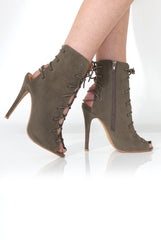 Georgia Khaki Peep Toe Lace Up Heels-Heels
