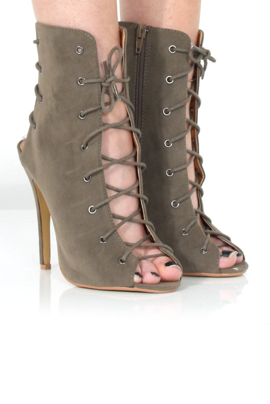 Georgia Khaki Peep Toe Lace Up Heels