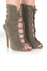 Georgia Khaki Peep Toe Lace Up Heels-Heels