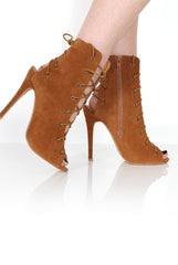 Georgia Tan Peep Toe Lace Up Heels-Heels