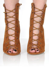 Georgia Tan Peep Toe Lace Up Heels-Heels
