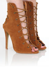 Georgia Tan Peep Toe Lace Up Heels-Heels