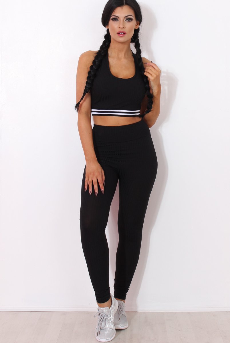 Geran Black Ribbed Two Piece Set-Co-ords