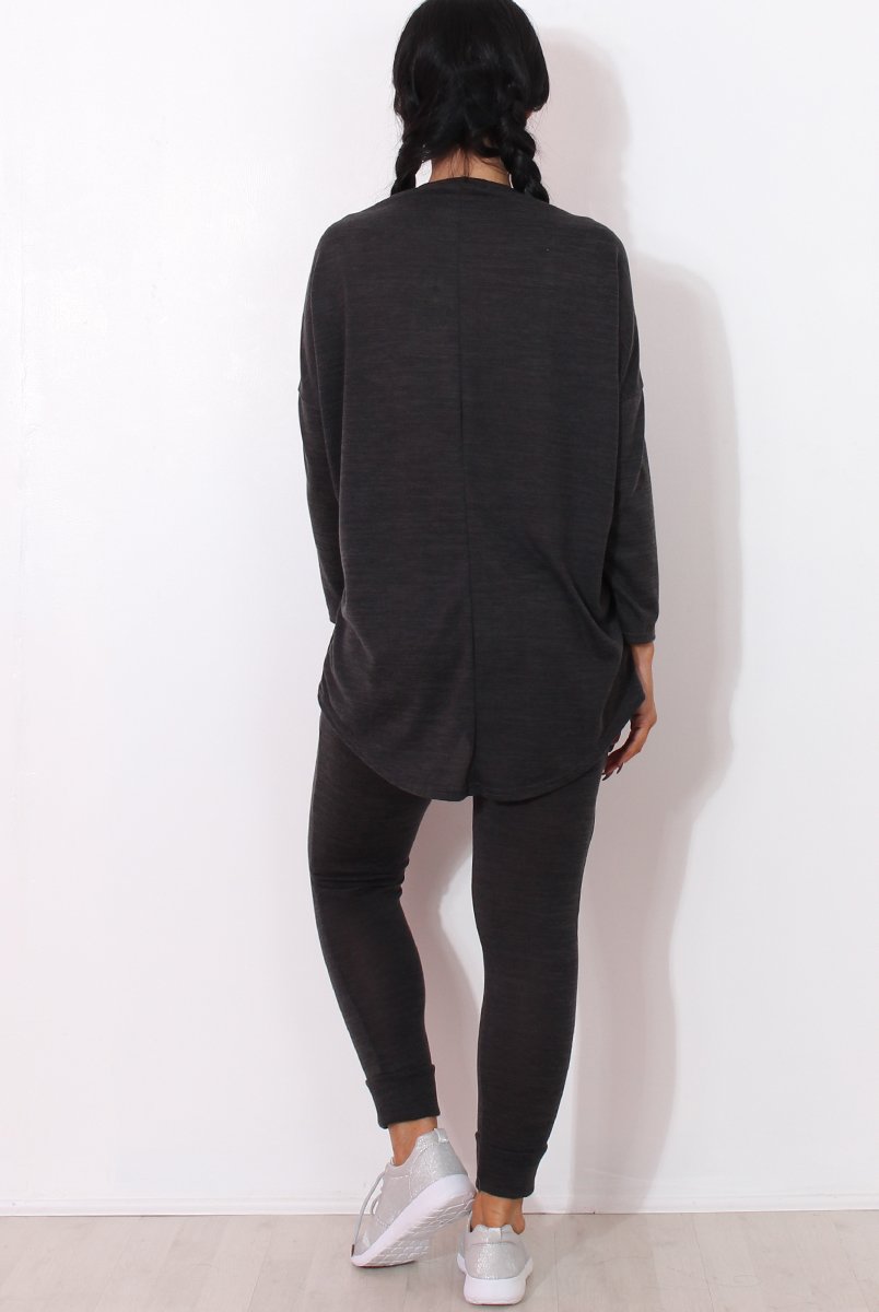 Gerlie Dark Grey V Neck Loungewear-Loungewear