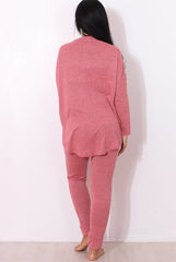 Gerlie Mauve V Neck Loungewear Set-Loungewear