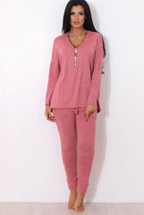 Gerlie Mauve V Neck Loungewear Set-Loungewear