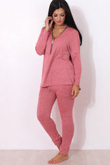 Gerlie Mauve V Neck Loungewear Set-Loungewear