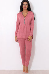 Gerlie Mauve V Neck Loungewear Set-Loungewear