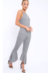 Gingham Cropped Frill Hem Jumpsuit - Sadey-Jumpsuits