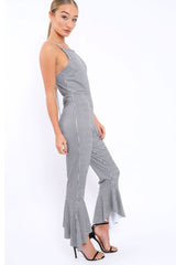 Gingham Cropped Frill Hem Jumpsuit - Sadey-Jumpsuits