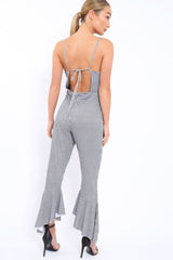 Gingham Cropped Frill Hem Jumpsuit - Sadey-Jumpsuits