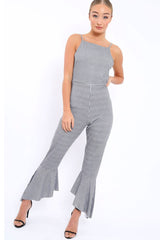 Gingham Cropped Frill Hem Jumpsuit - Sadey-Jumpsuits