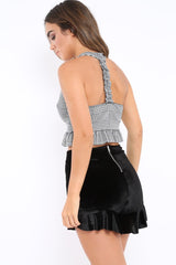 Gingham Frill Hem Racer Back Crop Top - Lucie-Crop Tops