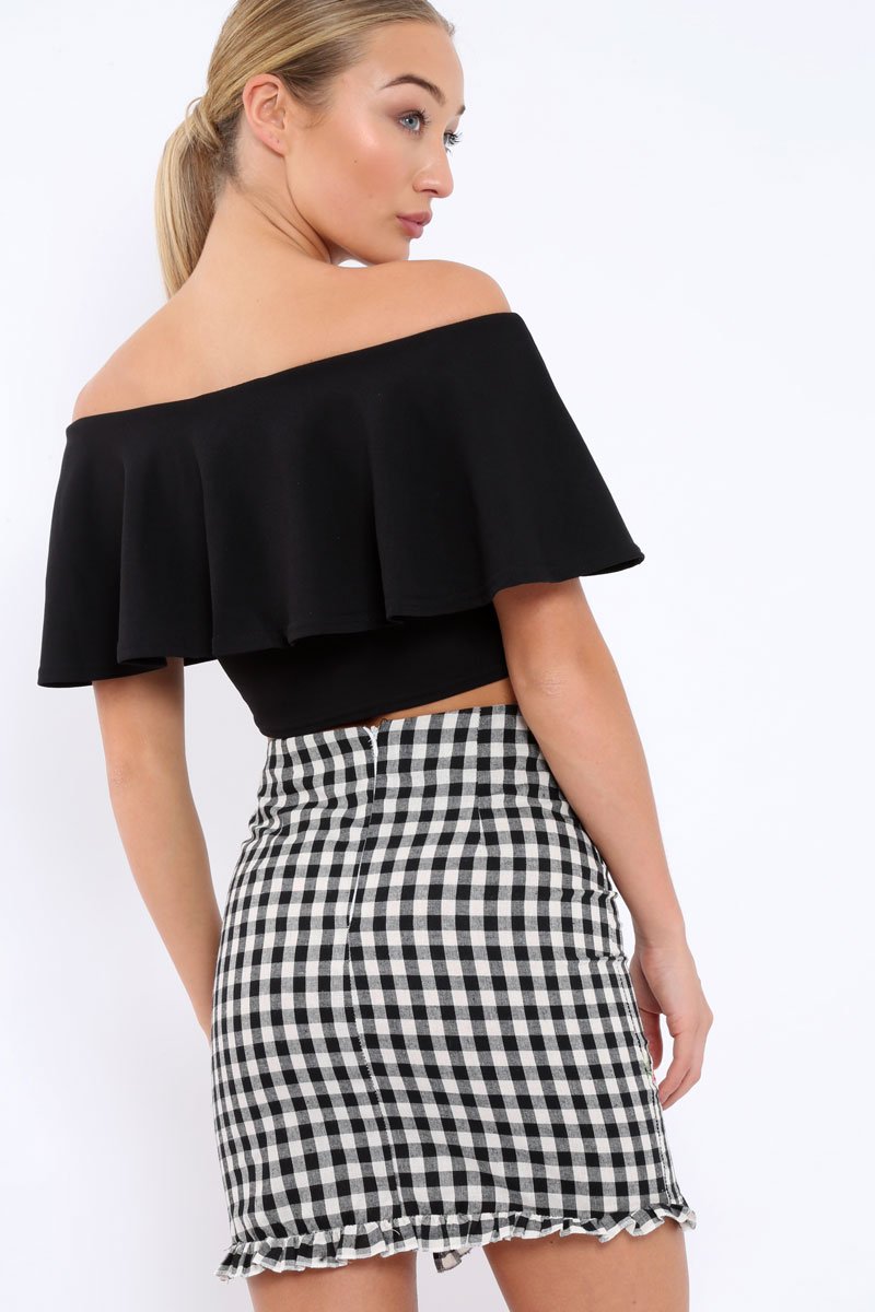 Gingham Lace up Skirt with Floral Embroidery - Juliet-Skirts