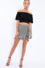 Gingham Lace up Skirt with Floral Embroidery - Juliet-Skirts