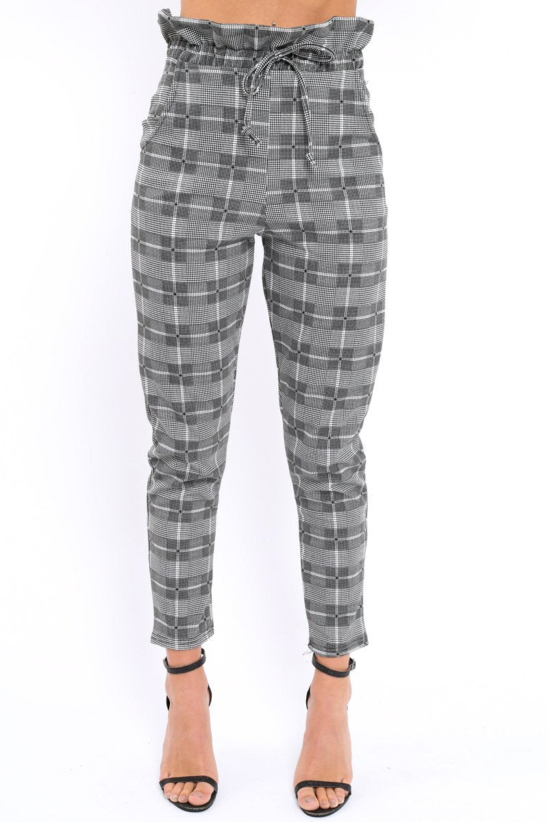 Gingham Long Legged Cigarette Trousers - Grayce-Trousers