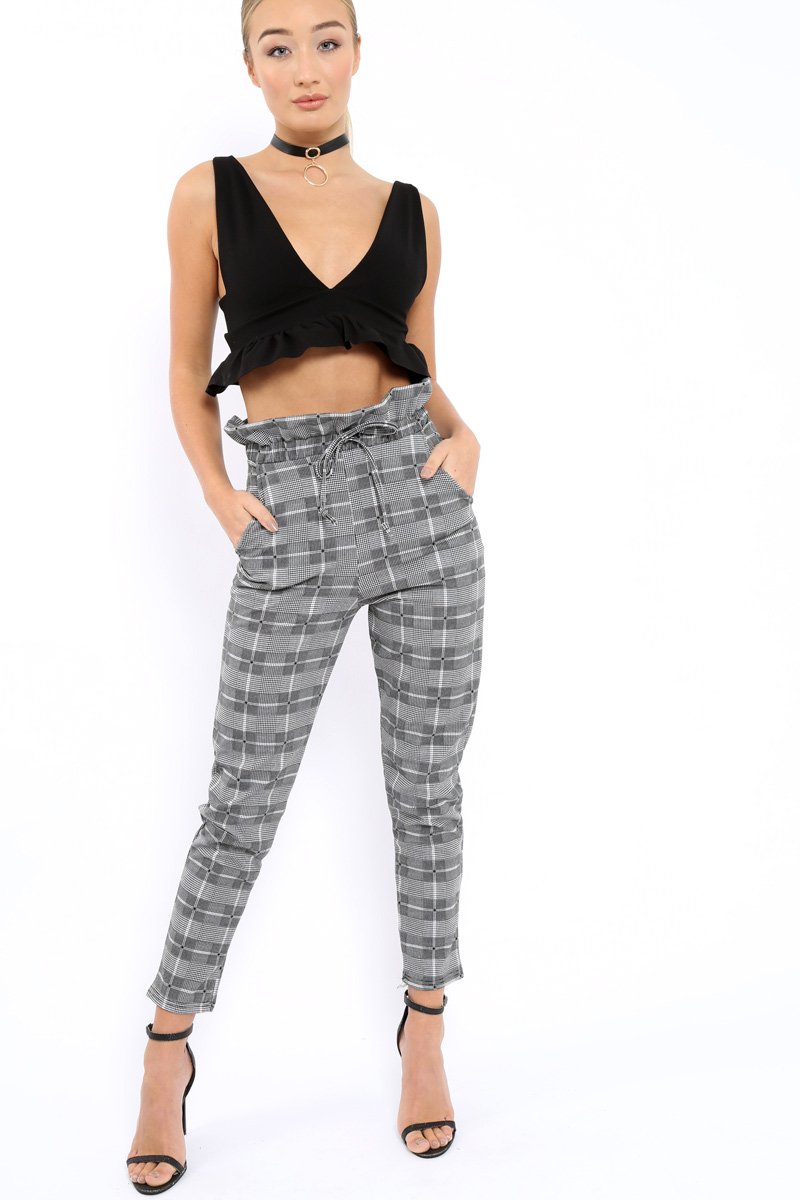 Gingham Long Legged Cigarette Trousers - Grayce-Trousers