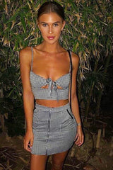 Gingham Tie Front Crop Top - Zyra-Crop Tops
