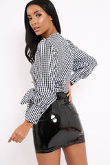 Gingham Tie Front Top - Cienna-Tops