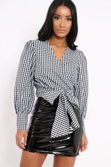 Gingham Tie Front Top - Cienna-Tops