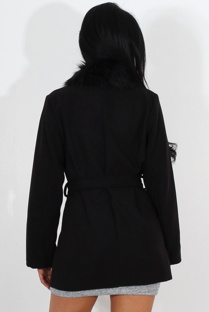 Gisa Black Fur Waterfall Jacket-Jackets