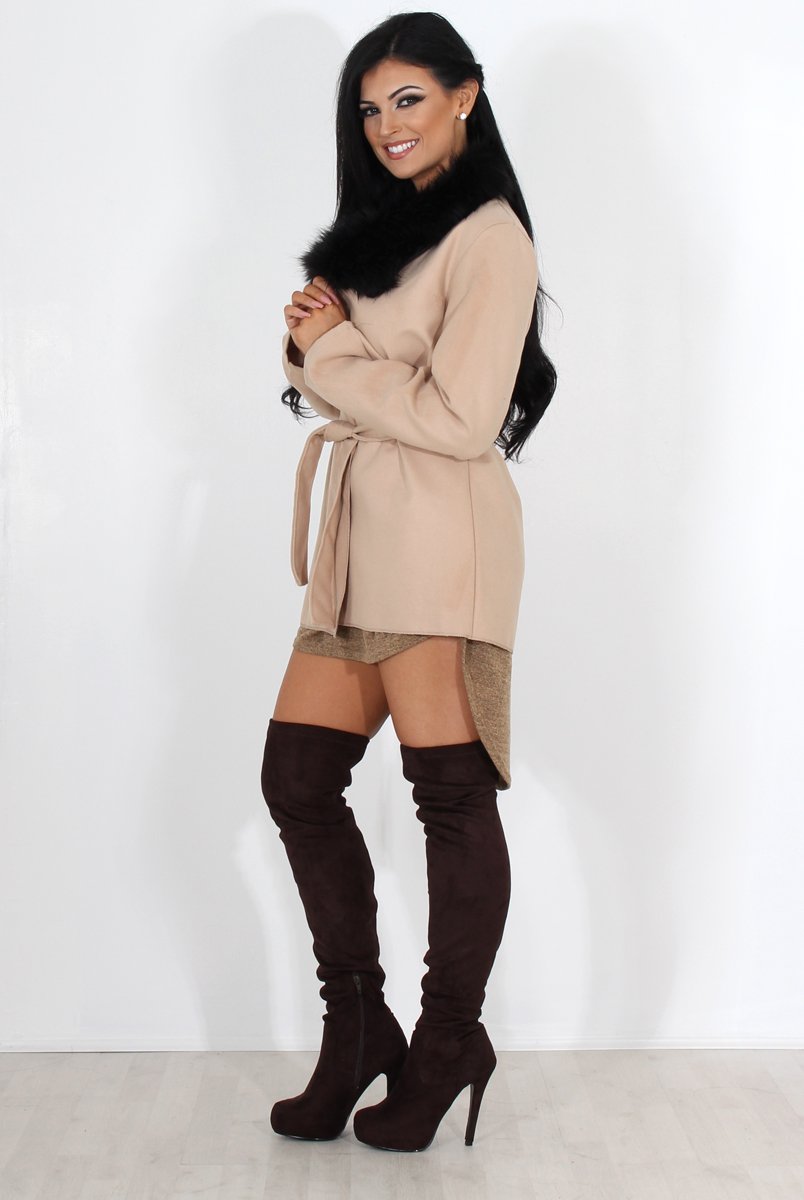 Gisa Tan Fur Waterfall Jacket-Jackets
