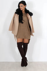 Gisa Tan Fur Waterfall Jacket-Jackets