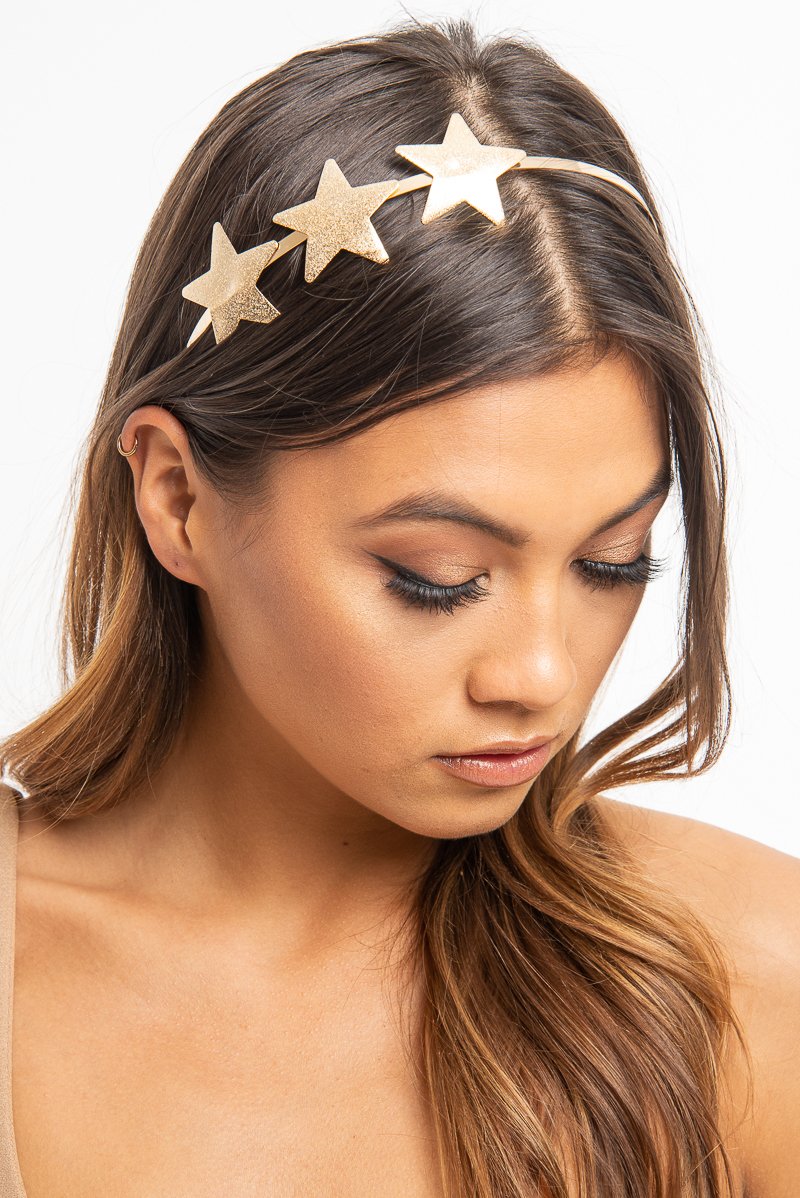 Gold 3 Glitter Star Design Headband - Abrielle-Hair