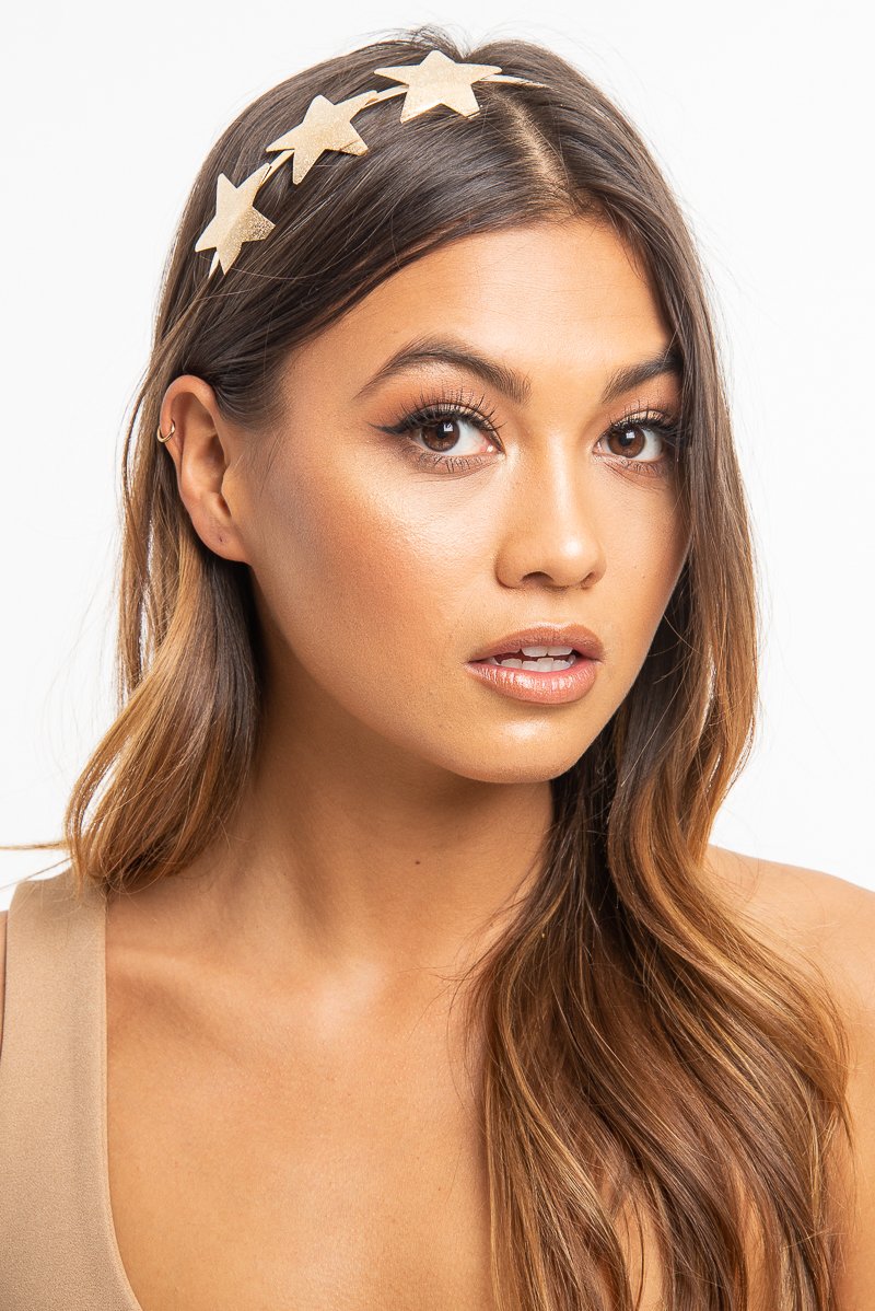Gold 3 Glitter Star Design Headband - Abrielle-Hair