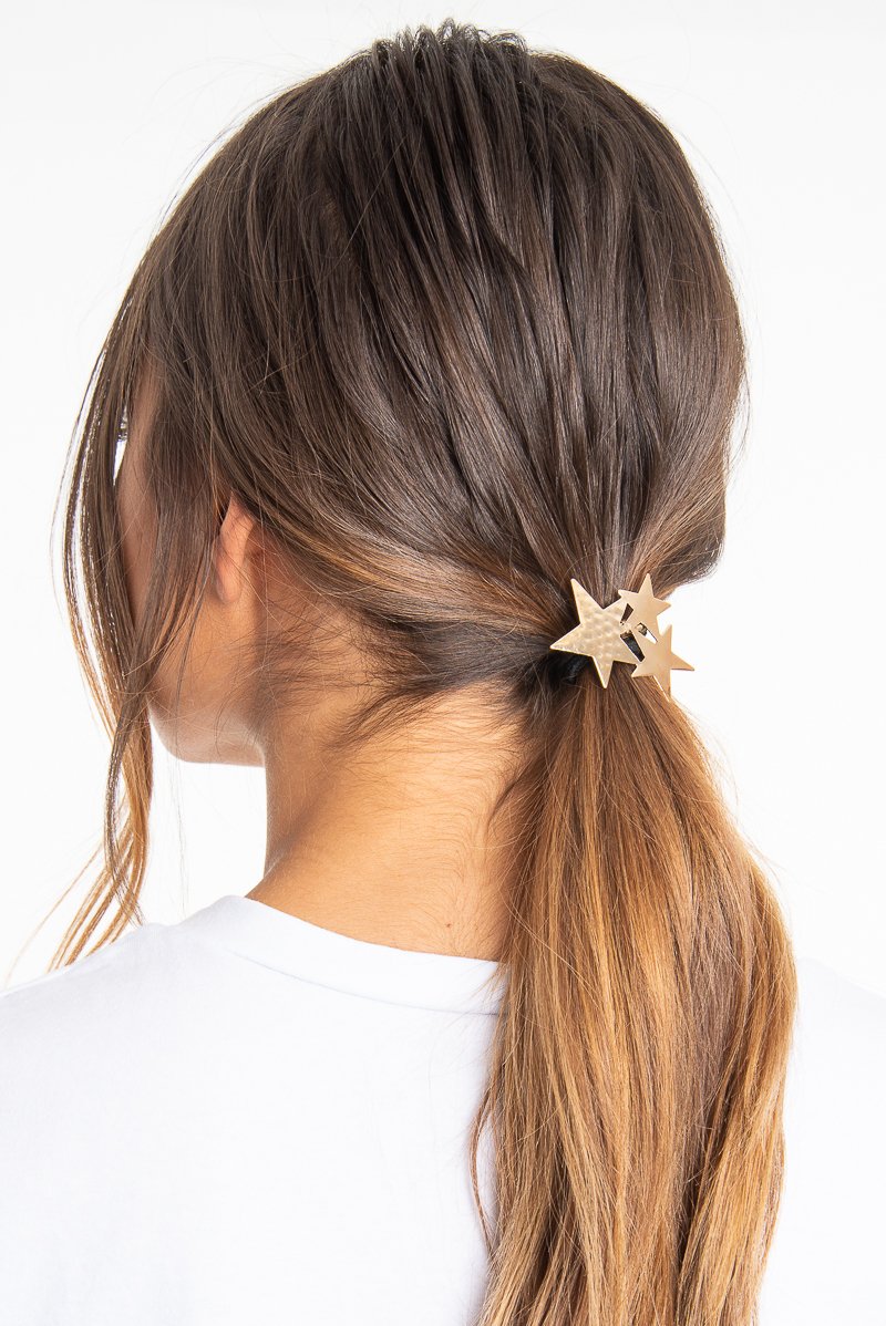 Gold 3 Metallic Star Hair Bobble - Aalia-Hair