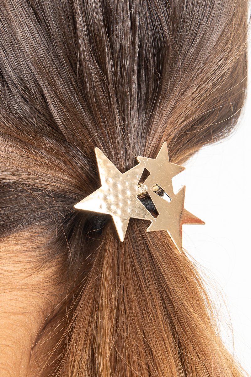 Gold 3 Metallic Star Hair Bobble - Aalia-Hair