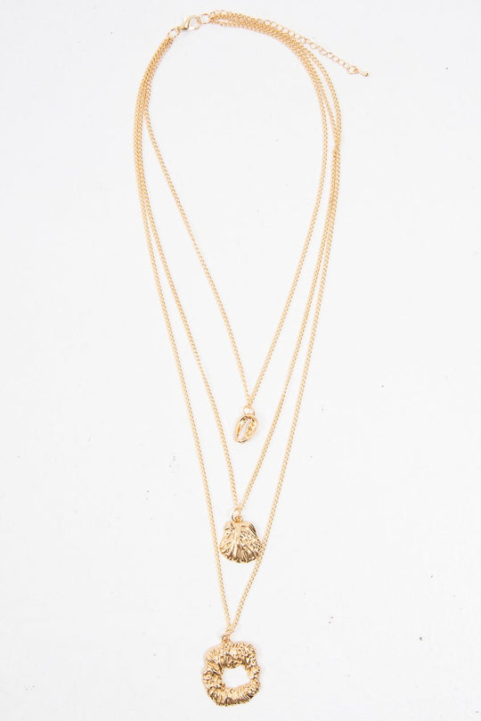 Gold Abstract Shell Detail Pendant Necklace - Sharna