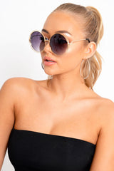 Gold And Black Oversized Round Frame Sunglasses - Stacy-Sunglasses