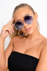 Gold And Blue Oversized Round Frame Sunglasses - Stacy-Sunglasses