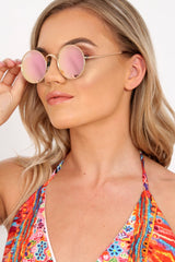 Gold And Pink 90's Round Sunglasses - Maryjane-Sunglasses