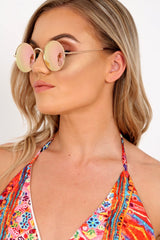 Gold And Pink 90's Round Sunglasses - Maryjane-Sunglasses
