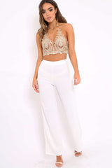 Gold Applique Sheer Halter neck Bralet - Shawna-Crop Tops