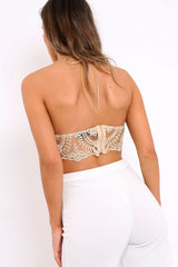 Gold Applique Sheer Halter neck Bralet - Shawna-Crop Tops