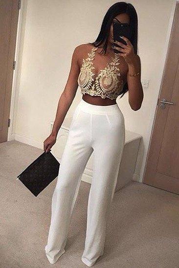 Gold Applique Sheer Halter neck Bralet - Shawna-Crop Tops