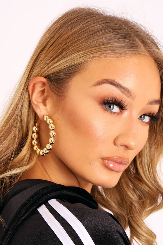 Gold Beaded Detail Hoop Earrings - Talasia