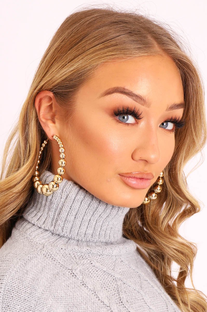 Gold Beaded Oversized Hoop Earrings - Vernia-Jewellery