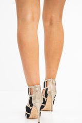 Gold Black Caged Stiletto Heeled Shoe Boot - Harmoney-Heels