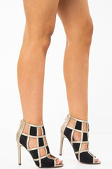 Gold Black Caged Stiletto Heeled Shoe Boot - Harmoney-Heels