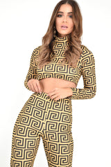 Gold Black Greek Crop Top Leggings Co-Ord - Artemis-Co-ords