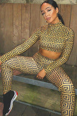 Gold Black Greek Crop Top Leggings Co-Ord - Artemis-Co-ords