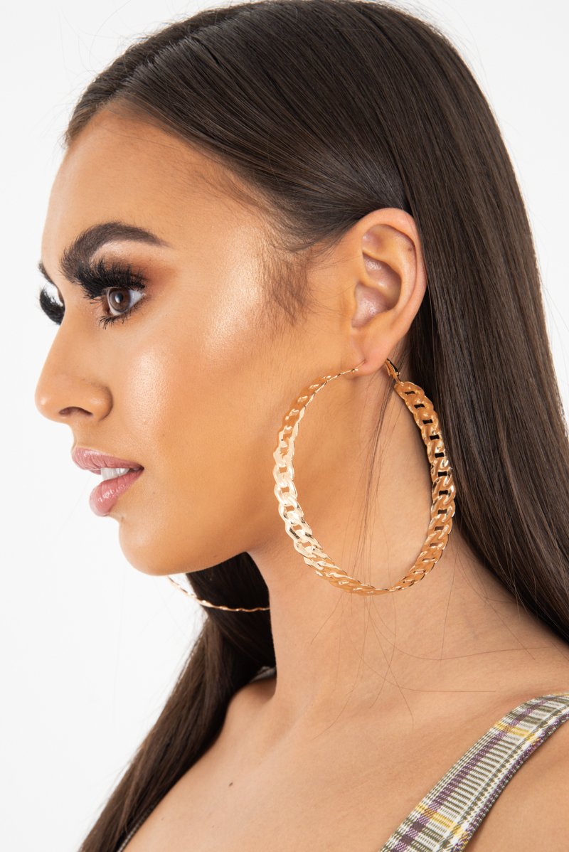 Gold Chain Large Chunky Hoop Earrings - Launa-Jewellery