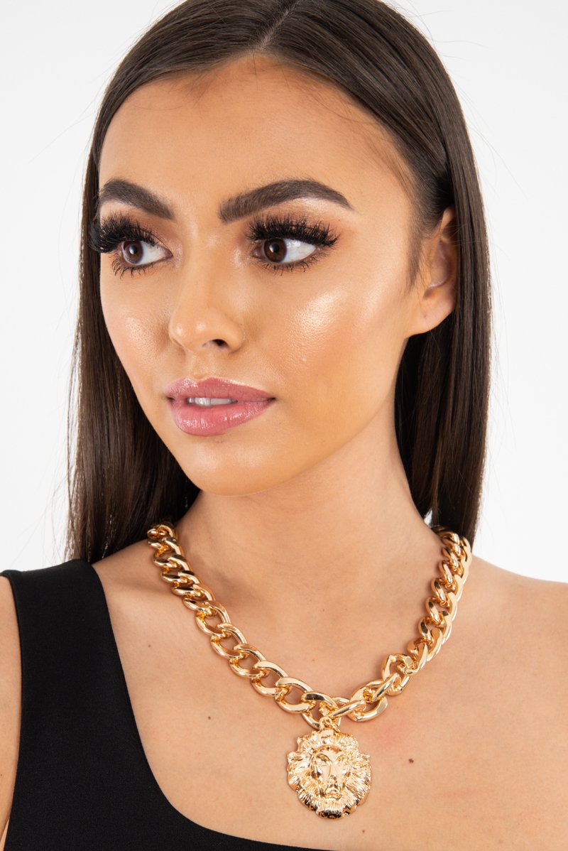Gold Chunky Chain Lion Pendant Necklace - Jeslie-Jewellery