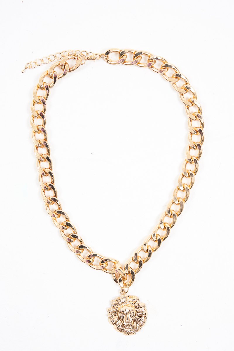 Gold Chunky Chain Lion Pendant Necklace - Jeslie-Jewellery