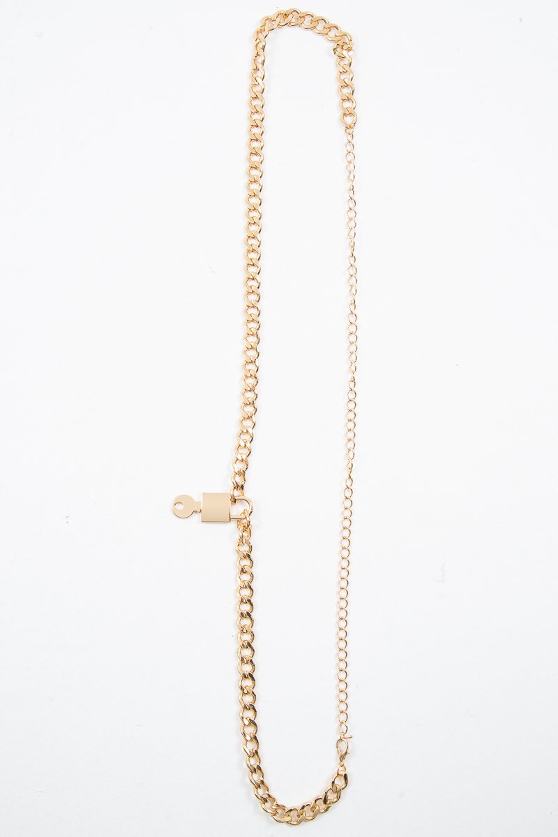 Gold Chunky Chain Padlock Key Belt - Peaches-Belts