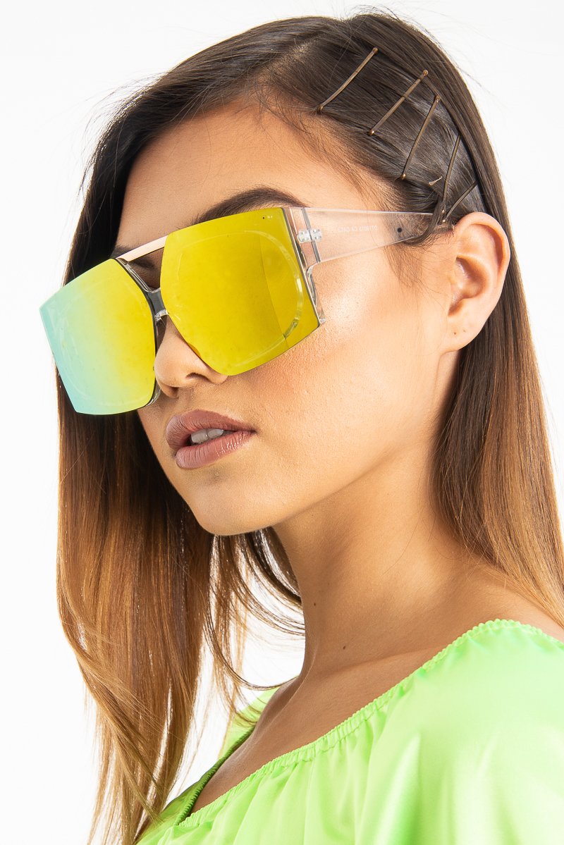 Gold Clear Oversized Square Frame Sunglasses - Valeri-Sunglasses